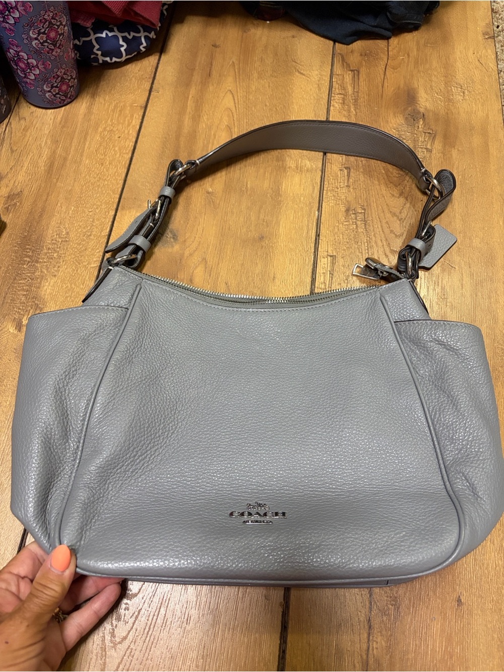 Coach Pebbled Leather Shoulder Bag in Gray